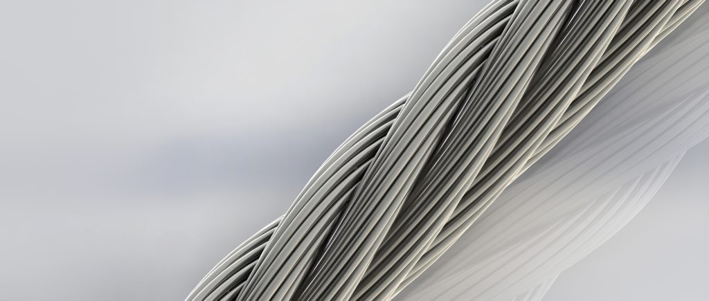 Close-up image of a wire rope against a plain grey background. © Copyright Talurit AB. All rights reserved.